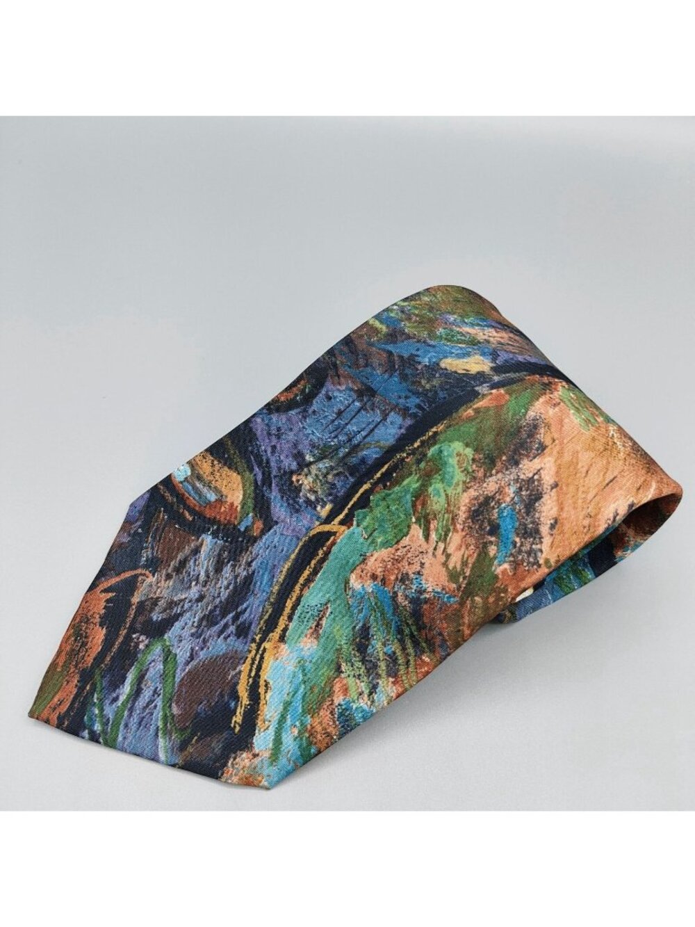 Arthur Barry Abstract Patterned 100% Blue, Green, and Brown Micro Fiber Necktie